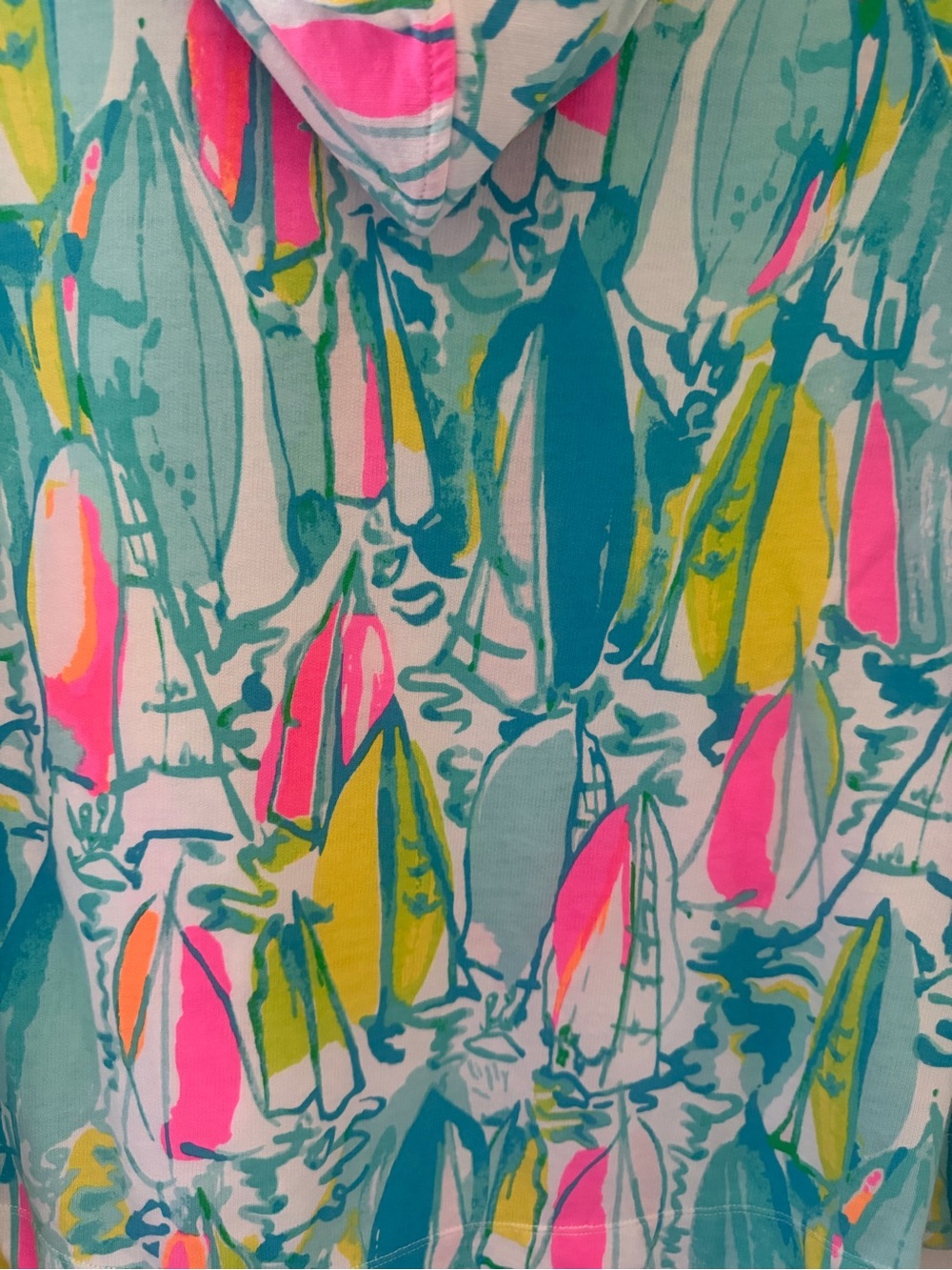 Lilly Pulitzer Vibrant Zip Up Hooded Jacket tropical print w/ neon pink tassel S - Picture 11 of 13